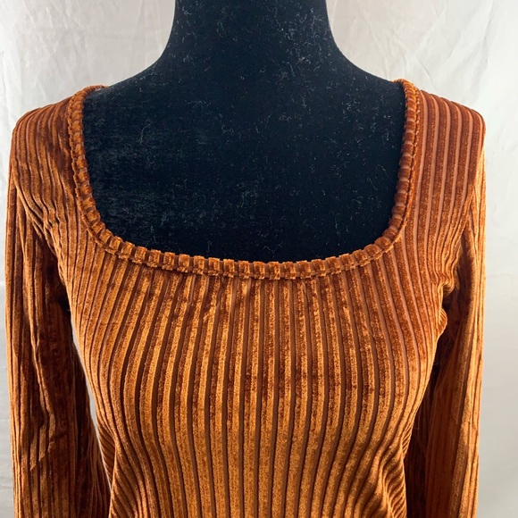 Brown Rib-knit Velvet Tee - Picture 8 of 9